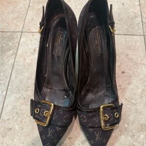 Louis Vuitton Black Monogram Women's Heels Buckle